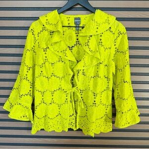 Anthracite by Muse Neon Yellow Eyelet Lace Jacket